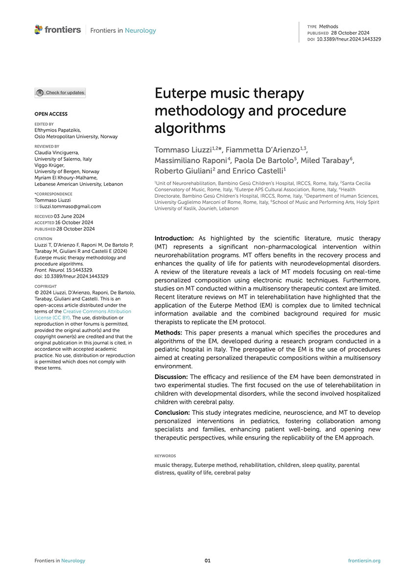 Cover Euterpe music therapy methodology and procedure algorithms. Frontiers in neurology, 15, 1443329